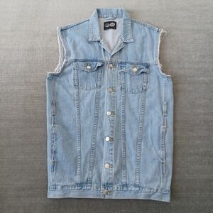 Cheap Monday Taylor Denim Vest Mens XS Blue Denim Button Up Rocker Grunge Punk